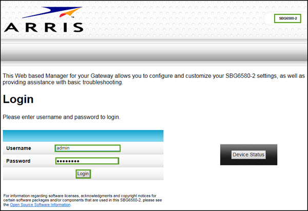 arris sign in account