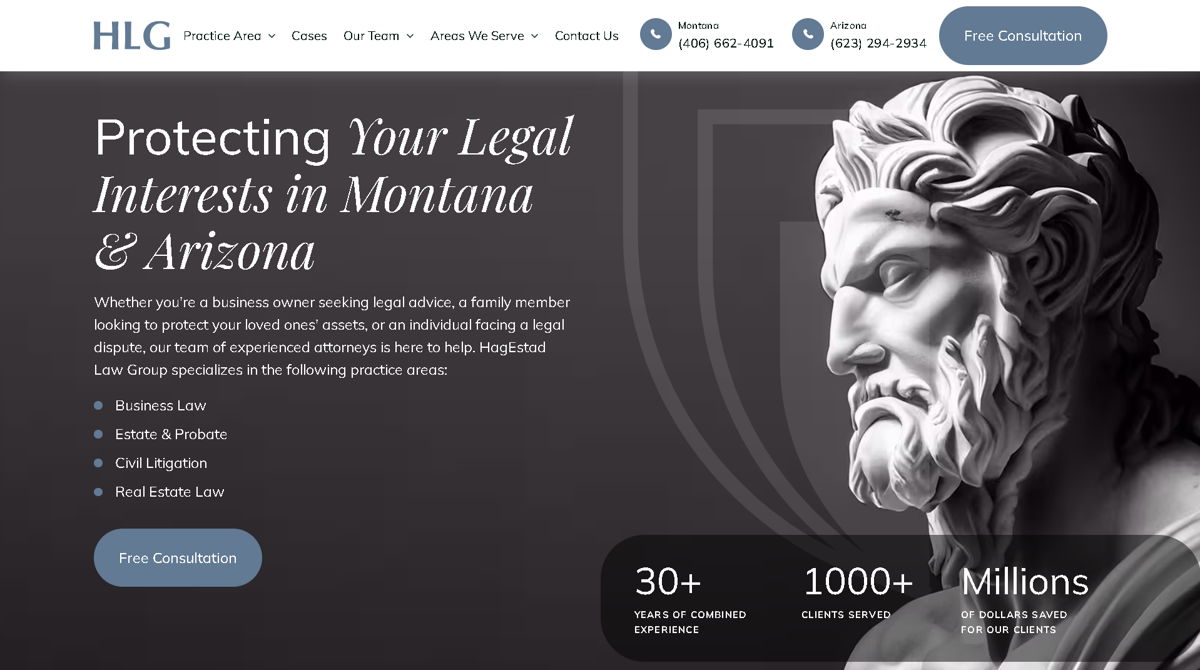 Screenshot of HagEstad Law Group, from the law firm websites collection.
