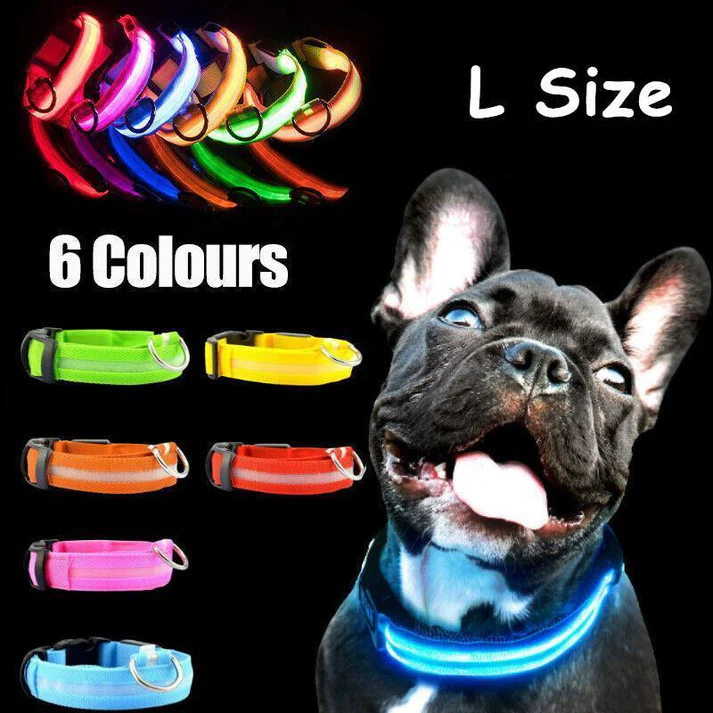 Large Size USB Rechargeable LED Dog Collar Nylon Glow Flashing Light Up Neck Strap - Image 3