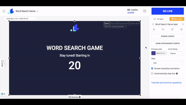 Word search game appearance config