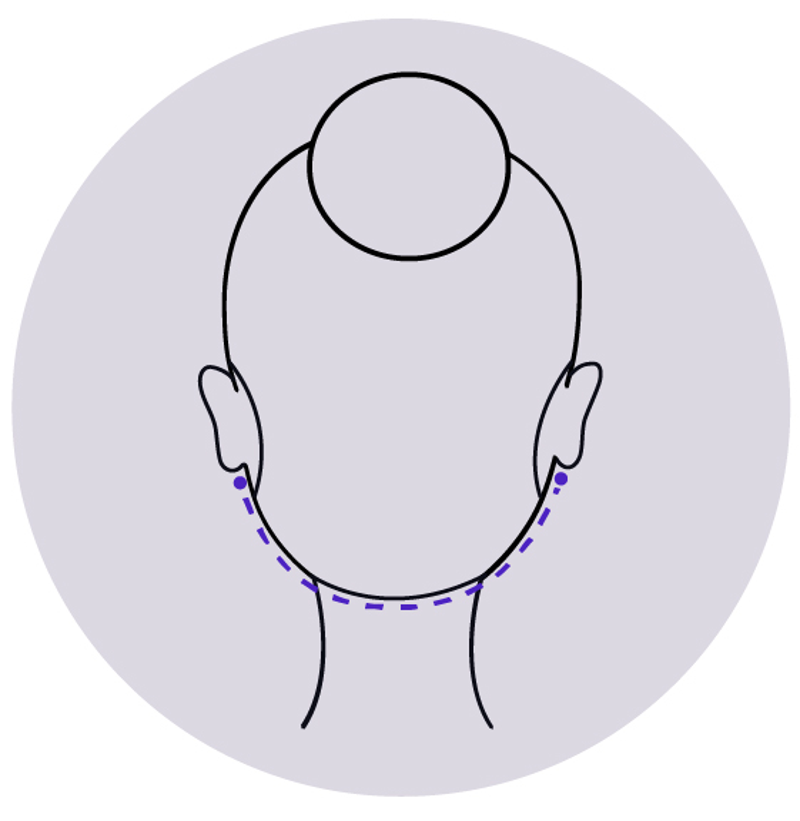 graphic showing where to measure around the nape of the neck to get the right wig size