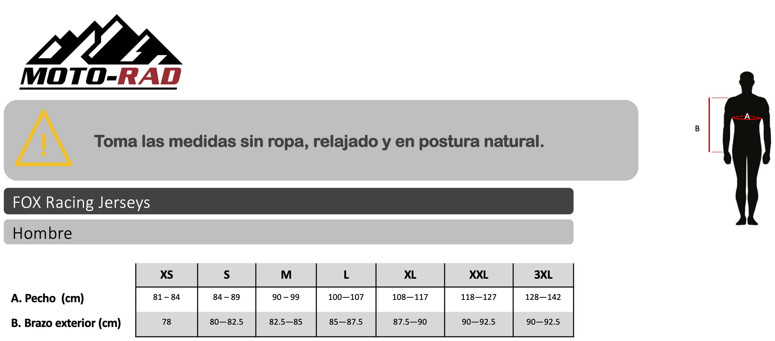 Guia de Talla Jersey Fox Racing
