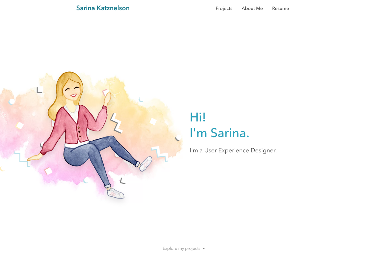 Screenshot of Sarina Katznelson, from the ux portfolios collection.