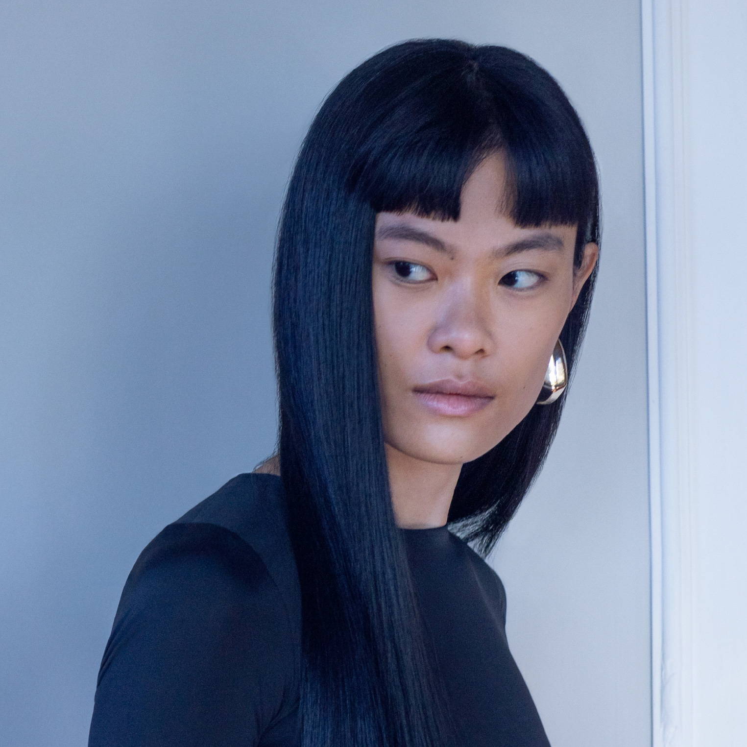 woman with long sleek hair