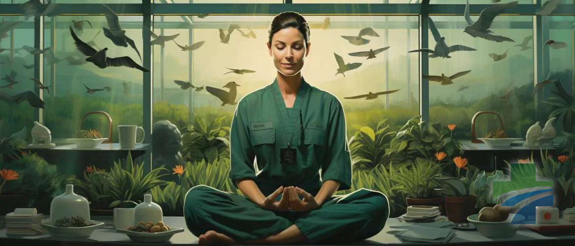Nurse incorporating mindfulness throughout her day in various ways.