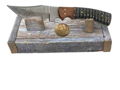Wood Handled Knife with Damascus Blade on Display Stand