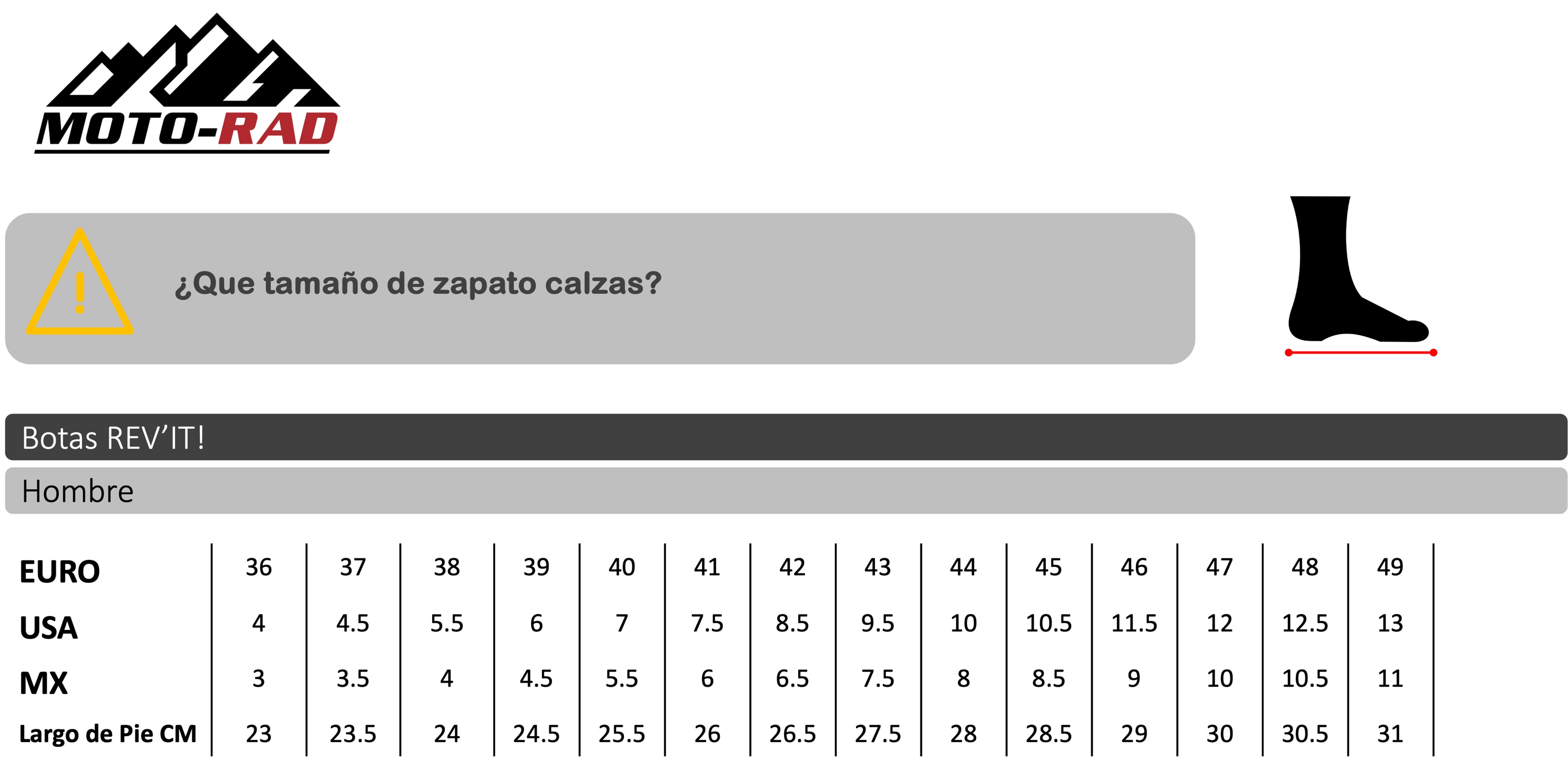 Guia de Tallas para Botas REV'IT!