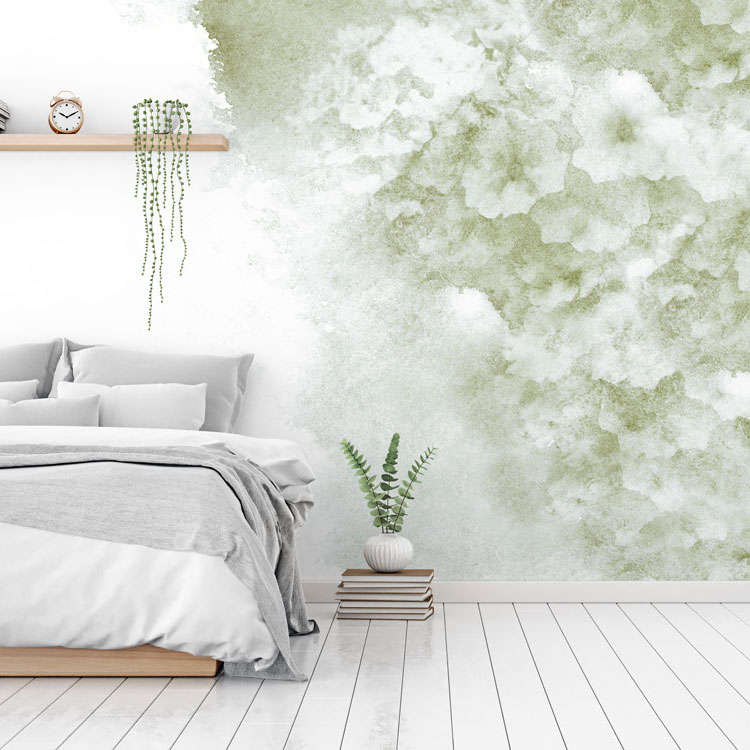 Green & White Romantic Floral Blossom Wall Mural hero image