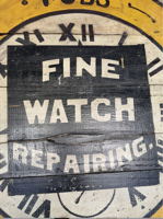 Large Hand-Painted Wooden Advertising Sign - Fobs Watches, Clocks ...