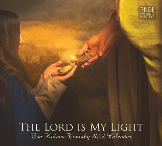 2022 Calendar featuring a painting of Jesus lighting a young woman's lamp with His own lamp.