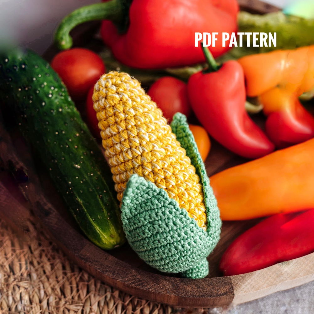 CORN Crochet Pattern - Farmhouse Crochet Food Pattern Play Food Kids Pretend Play Amigurumi Vegetables Easy Crochet Corn Toy Pattern
