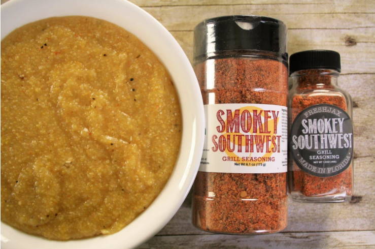 smokey southwest grits recipe with FreshJax Organic Smokey Southwest Grill Seasoning.