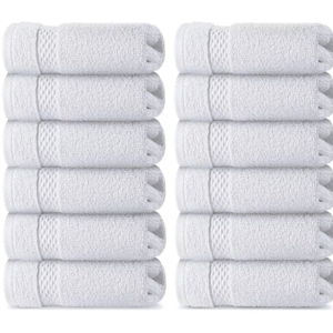White Classic Luxury 100% Cotton Washcloths Set of 12 - 13x13"