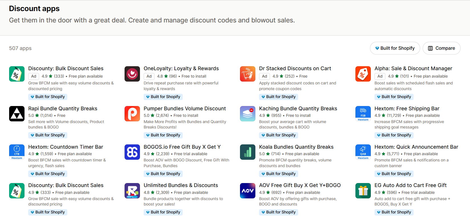 Shopify discount app store category