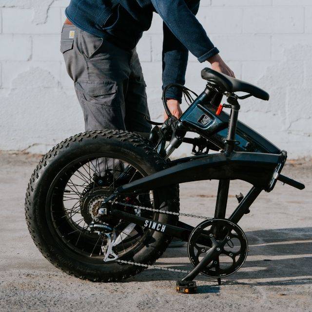 Aventon Sinch folding bike in folded position black