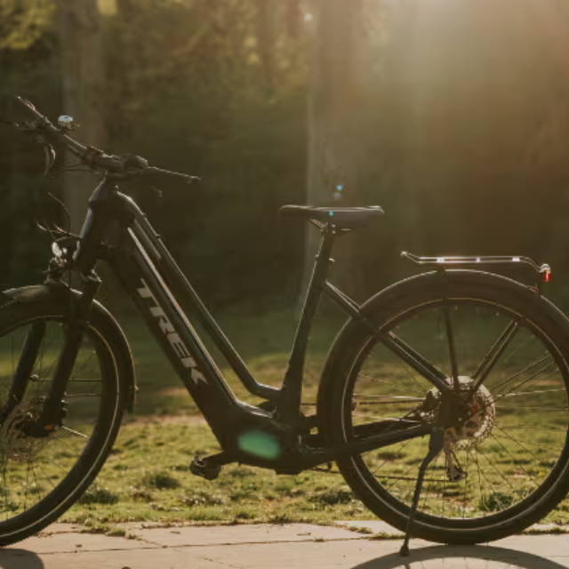 a Trek electric city bike on a bike path