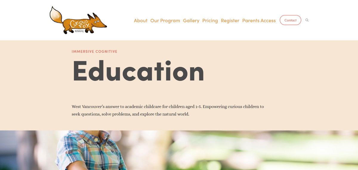 Screenshot of CuriousFox Academy, from the school websites collection.