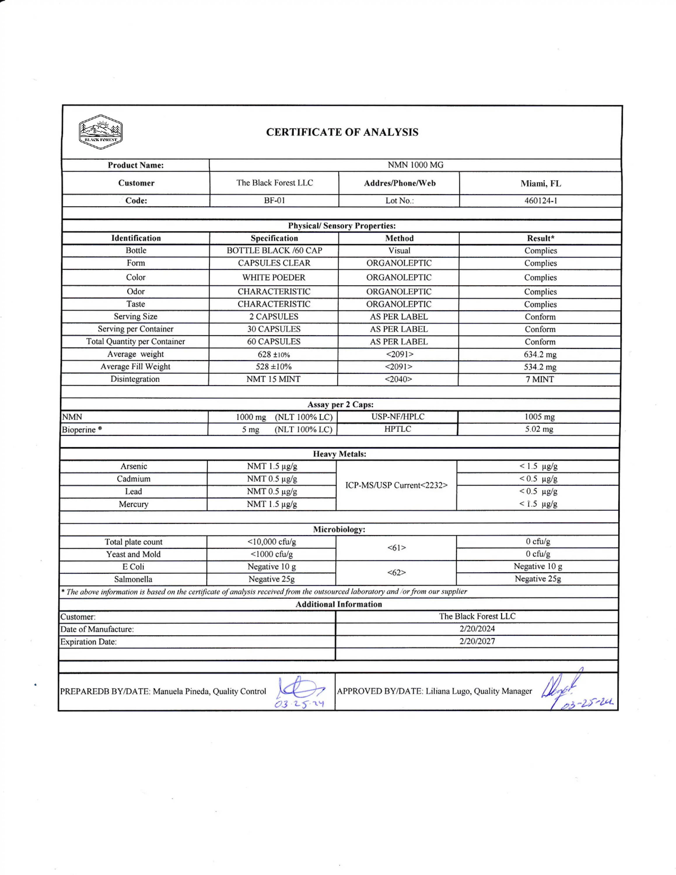 NMN Lab Certificate