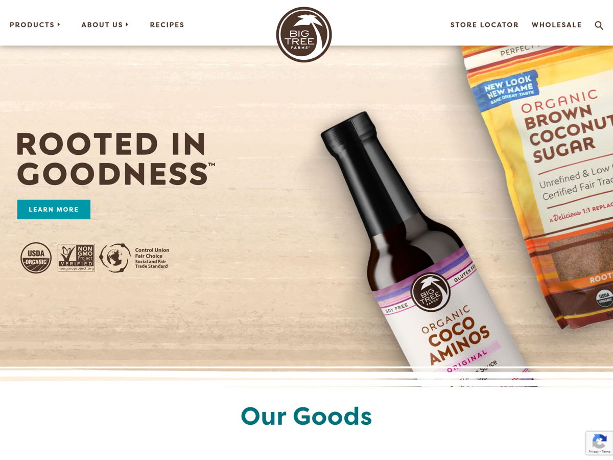 Screenshot of Big Tree Farms, from the food websites collection.