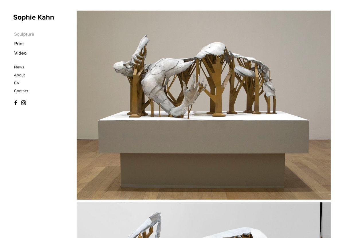 Screenshot of Sophie Kahn, from the squarespace artist websites collection.