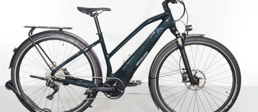 A black Specialized Specialized Turbo Vado 4.0 electric city bike