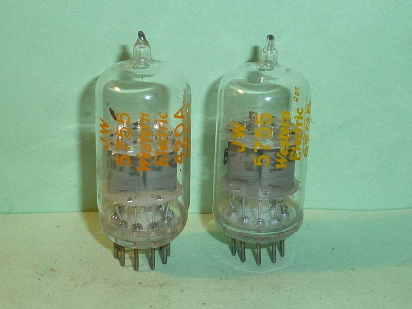 Western Electric 5755 420A Clear Top Tubes, Matched Pair, Test NOS, Matched Date Codes