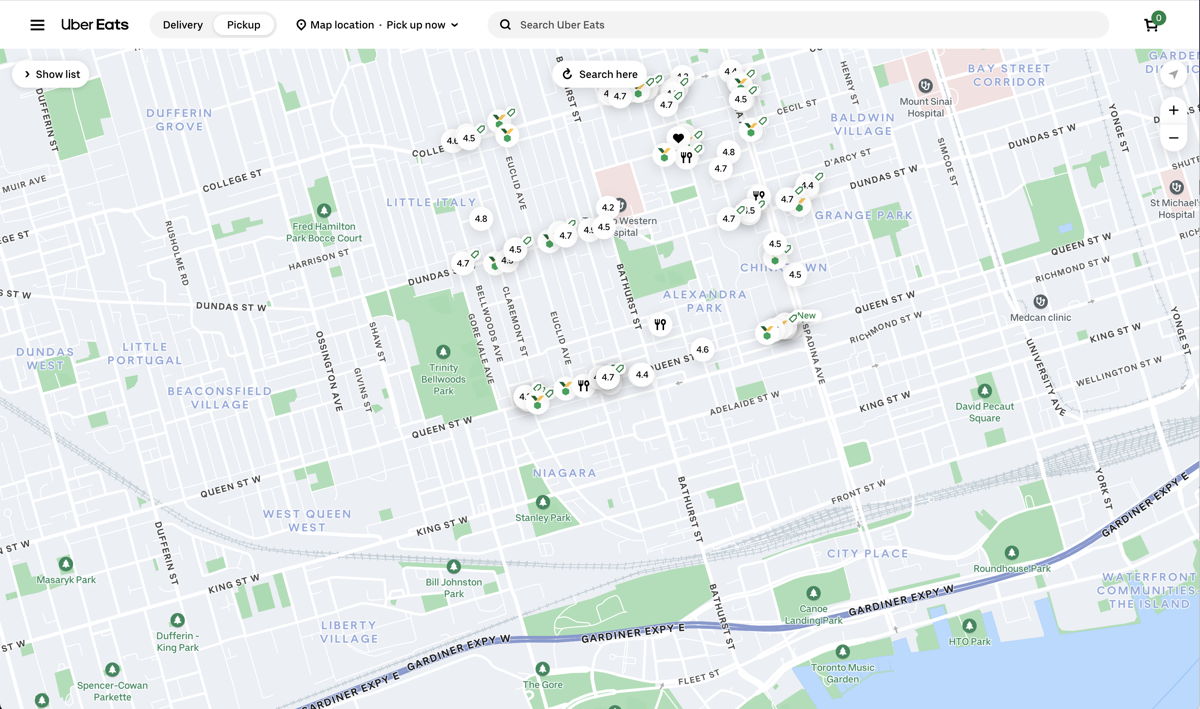 Screenshot of Uber, from the google maps api examples collection.