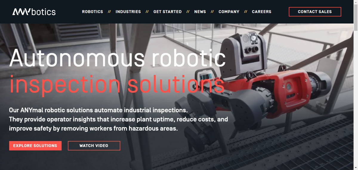Screenshot of ANYbotics, from the startup websites collection.