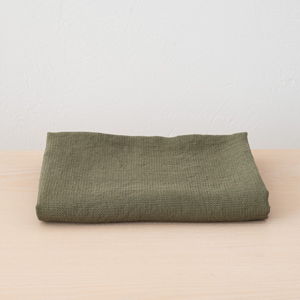 Olive Green Linen Waffle Bath Towel Washed- LinenMe