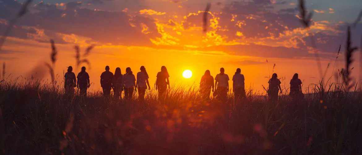 Travel nurses at retreat's close, reflecting on transformative experiences at sunset