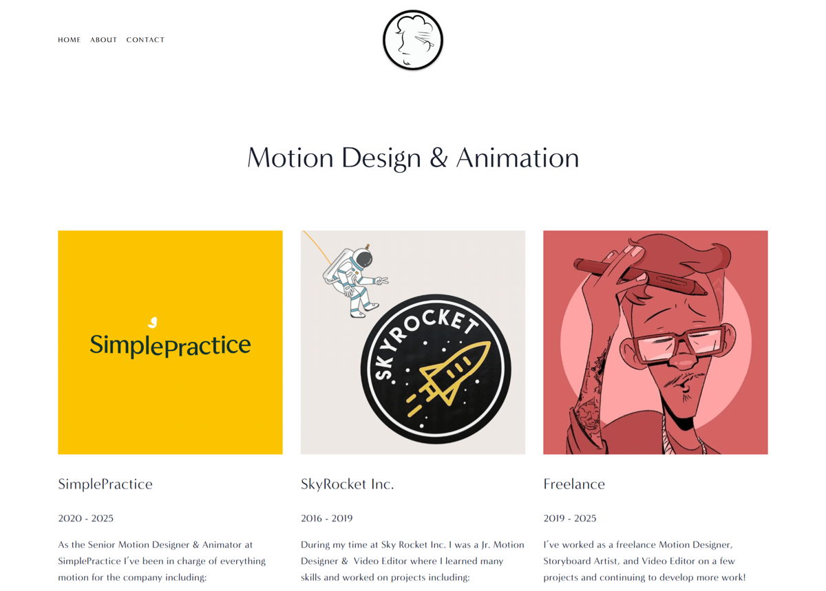 Screenshot of Zac Shirk, from the motion design portfolios collection.