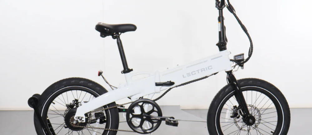 a white Lectric XP Lite 2.0 electric folding bike
