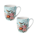 Two Fine bone china Latte mugs with McIntosh Designs print Bird Garden. 375ml capacity. 
