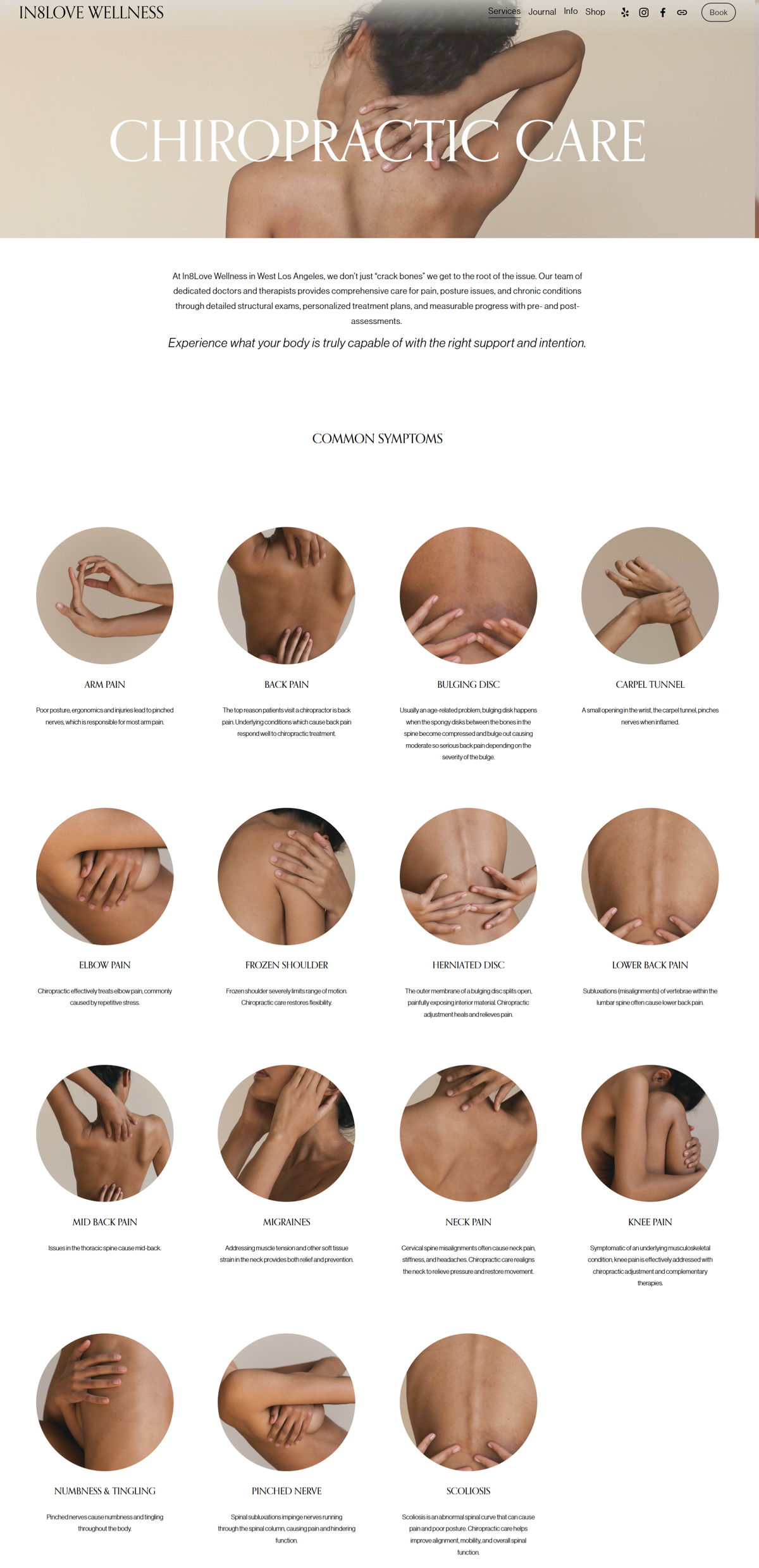 Screenshot of In8love Wellness, from the service page design examples collection.