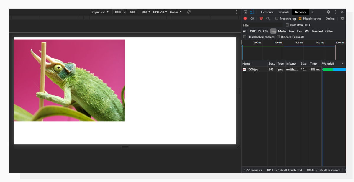 800px wide image takes up a portion of the 1000px viewport of a high DPI screen