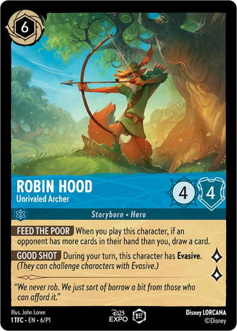 Robin Hood card from Disney's Lorcana Trading Card Game.