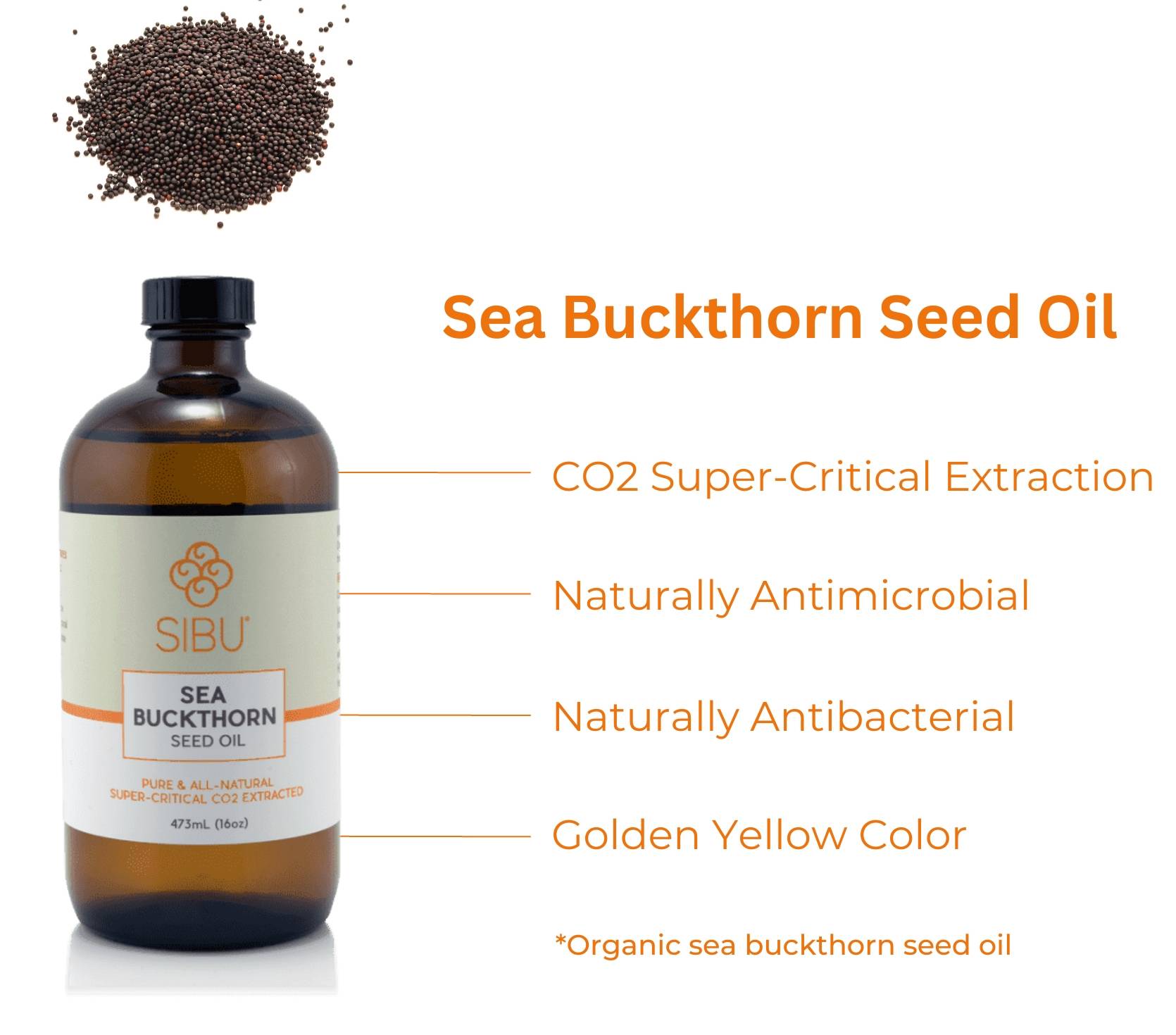 Sea Buckthorn Seed Oil - Pure & All-Natural, Super-Critical CO2 Extracted