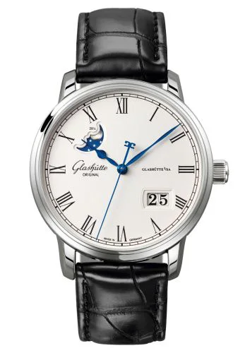 Senator Panorama Date Moon Phase Stainless Steel / Silver / Alligator / Folding