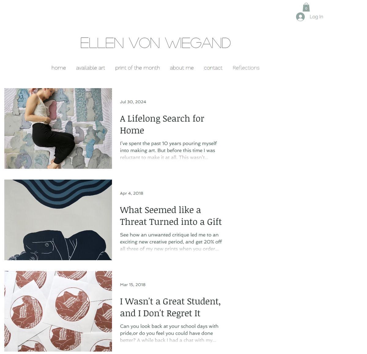 Screenshot of ellen-von-wiegand, from the wix blog examples collection.