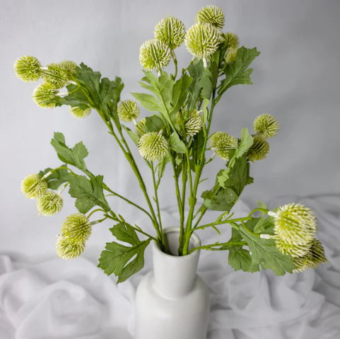 White Pom Pom Spray - Realistic Artificial Flowers and Greenery - Image 3