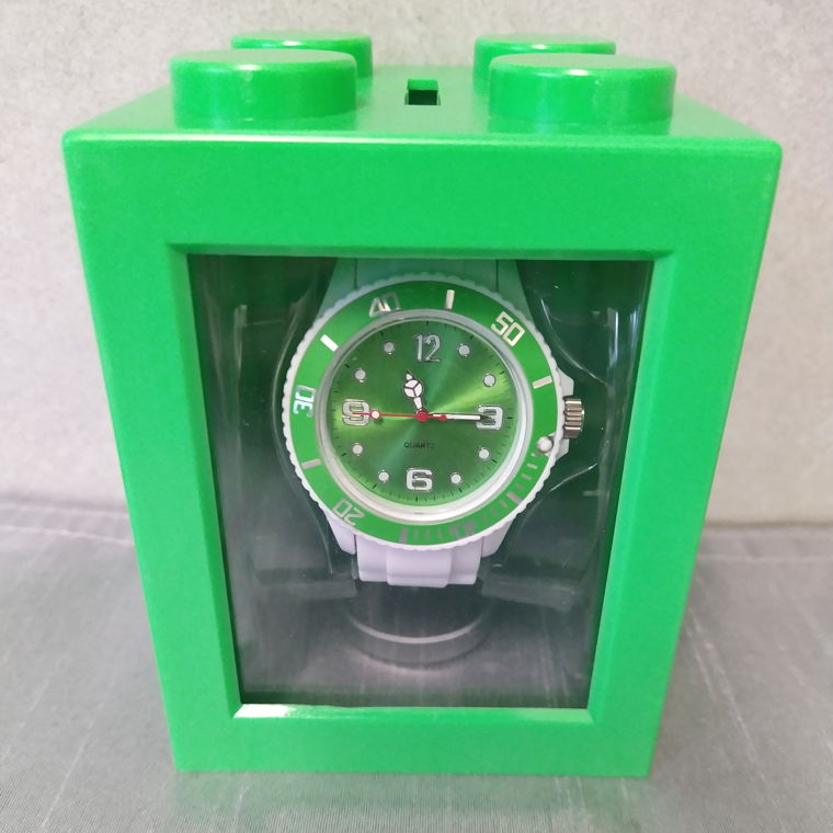 Silikon Uhr Weiss/Grün Box Lego Stein Kässeli _2