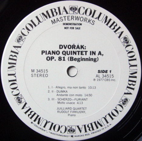 Columbia / JUILLIARD QT-FIRKUSNY, - Dvorak Piano Quinte...