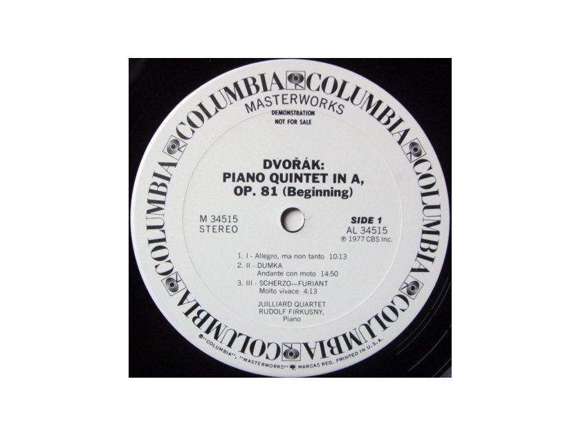 Columbia / JUILLIARD QT-FIRKUSNY, - Dvorak Piano Quintet, MINT, Rare 1st Press White Promo Copy!