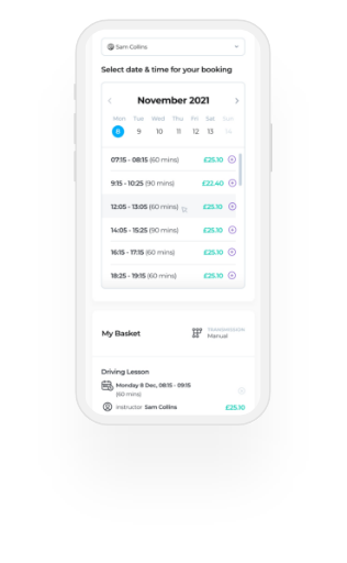Driveli lesson booking interface