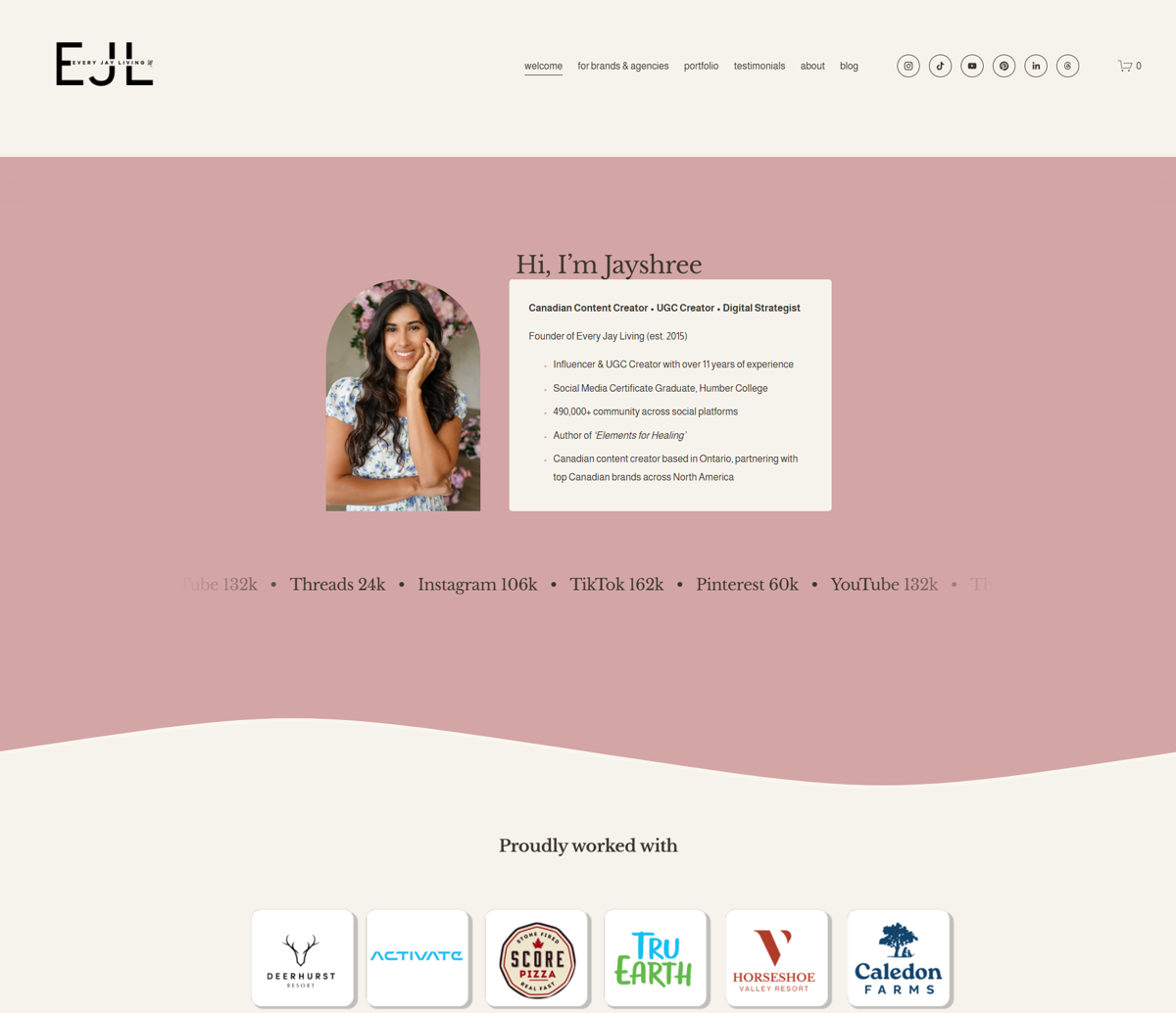 Screenshot of Every Jay Living, from the ugc portfolio examples collection.