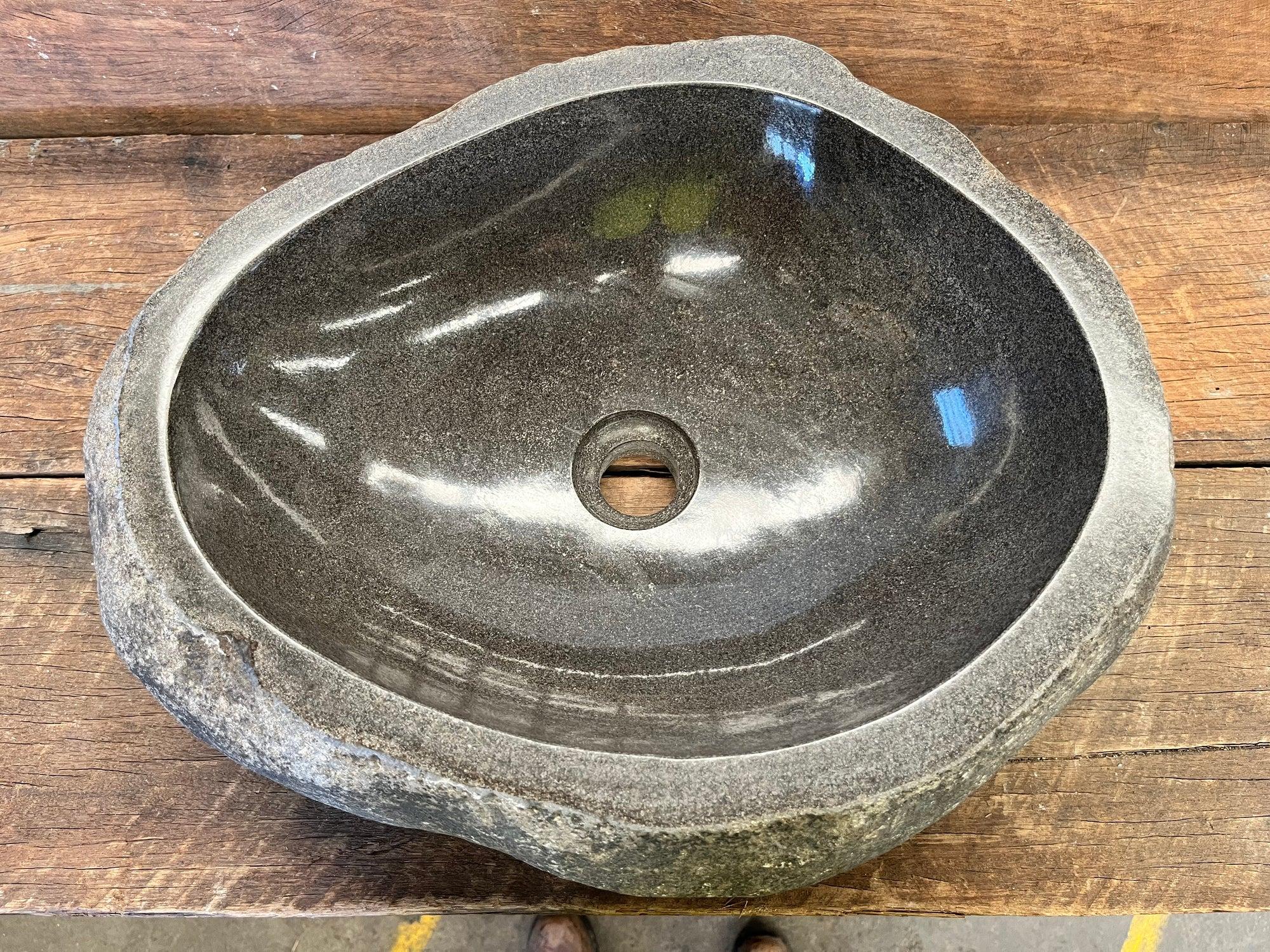 Handmade Natural Oval River Stone Bathroom Basin - Image 9