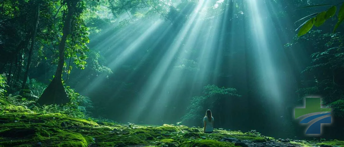 Healthcare professional embracing tranquility in a Costa Rican forest