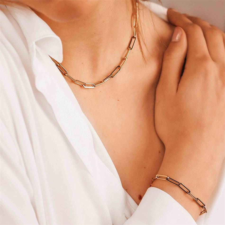 Beautiful Paperclip Chain Necklace and Bracelet Set