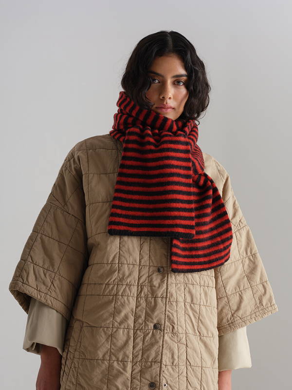 model wears Brushed Narrow Stripe Scarf
