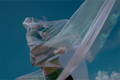 Asian female model dancing inside muslin with a blue sky background